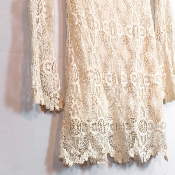 STONE COLD FOX White Long Sleeve Lace Boho Mini Dress Sz. XS - Picture 4 of 5